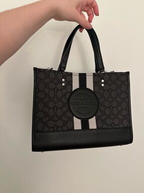 Coach Black Signature Stripe Satchel with Contrast Stripe